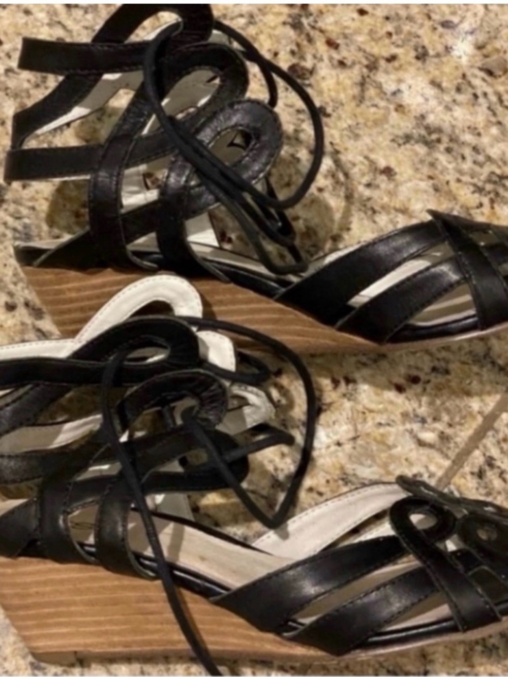 Women's Black Strappy Wedge Sandals